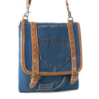 Myra Dustrider upcycled canvas vintage style Concealed-Carry bag for Women in denim blue with leather