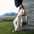 Myra Elisa Leather Weekender Bag - Spacious Cowhide Travel Tote with Tribal Woven Panel and Dual Shoulder Straps
