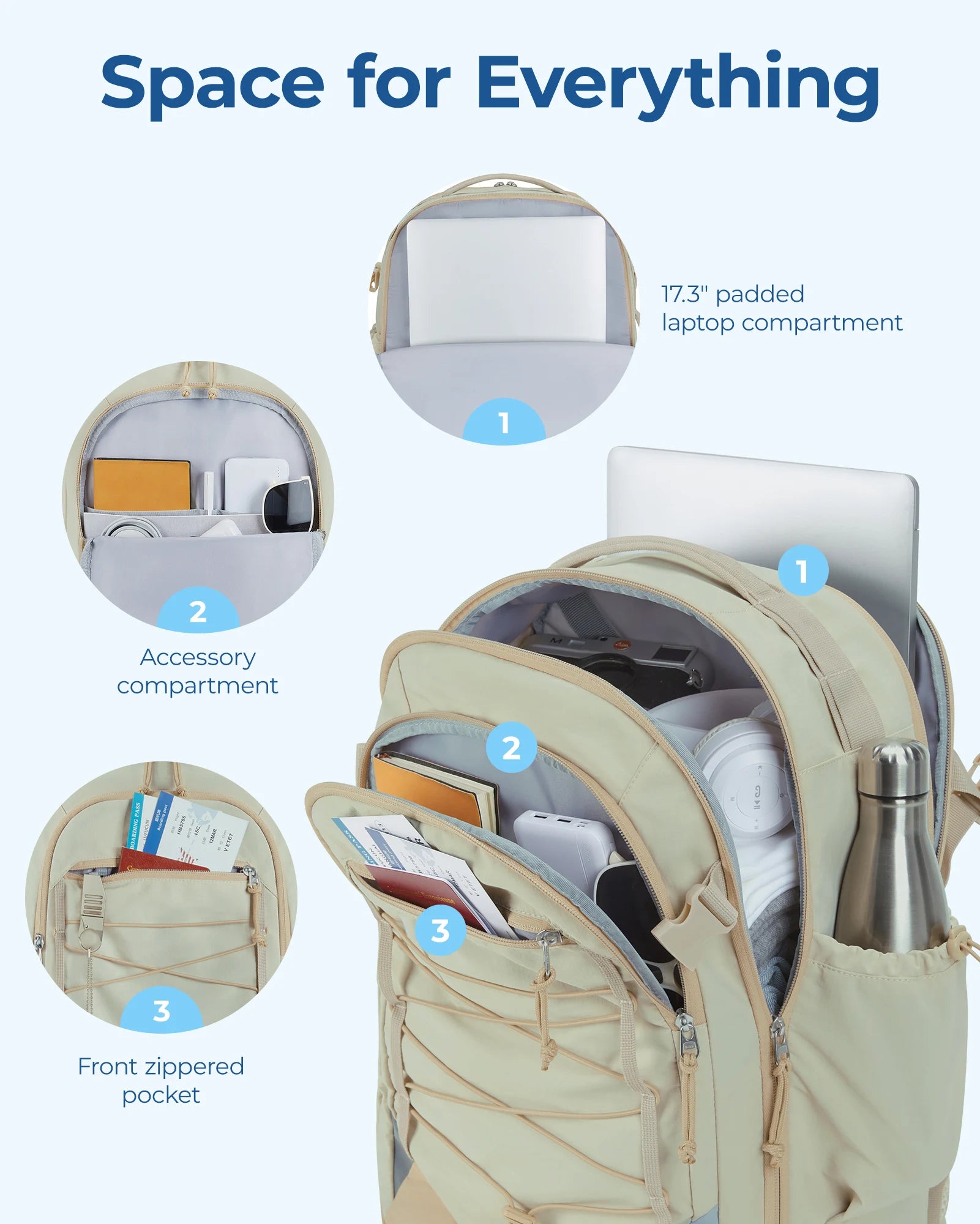 BAGSMART Carry On Travel Backpack 17.3 Inch Large Travel Backpack Carry-on Personal Item Backpack Travel Bag with Shoe Compartm