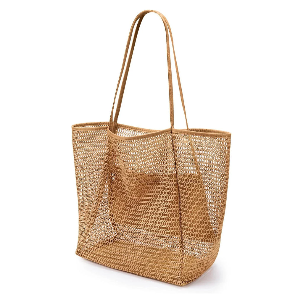 Mesh beach bag, women's shoulder tote bag, large capacity foldable mesh swim bag with pocket.-zmt