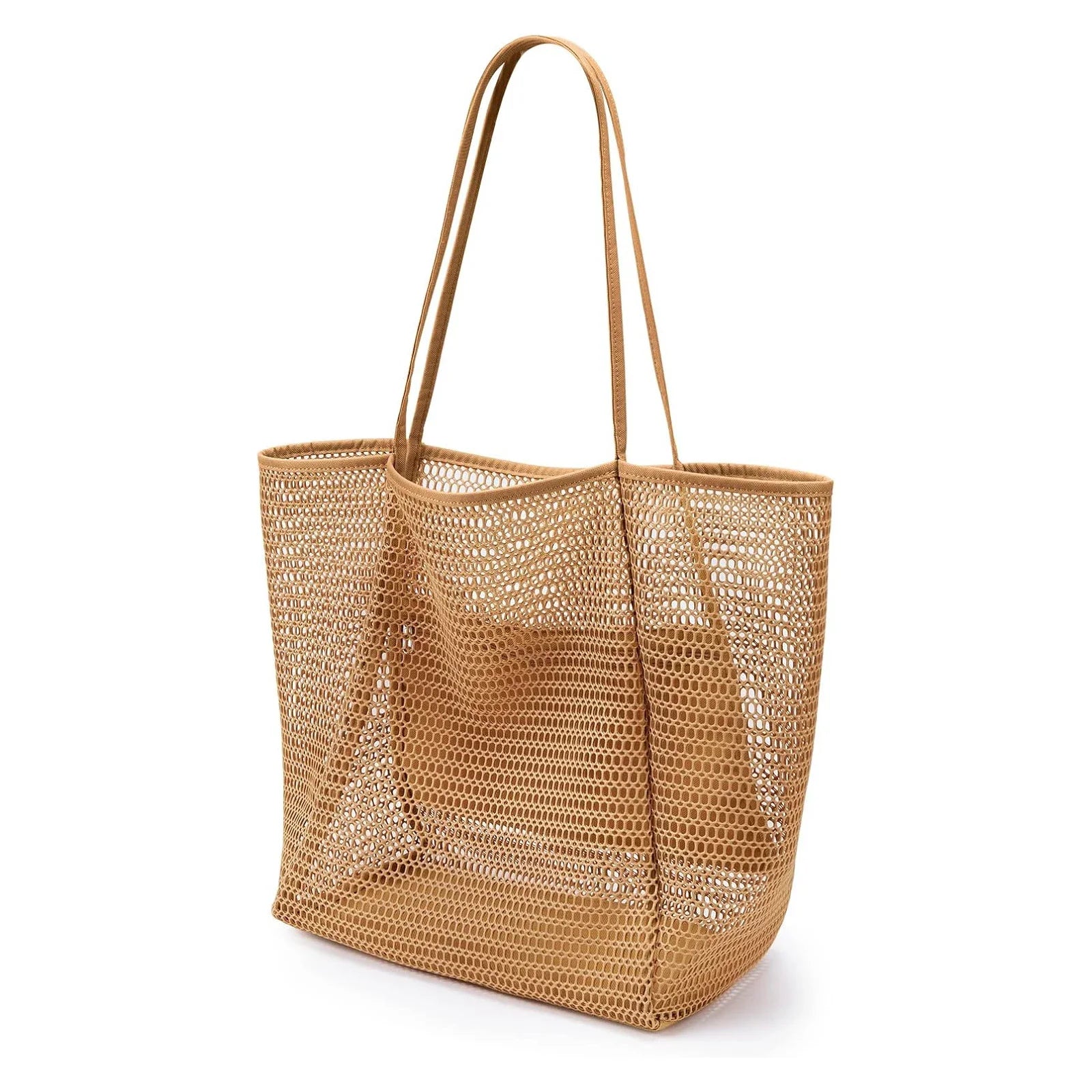 Mesh beach bag, women's shoulder tote bag, large capacity foldable mesh swim bag with pocket.-zmt
